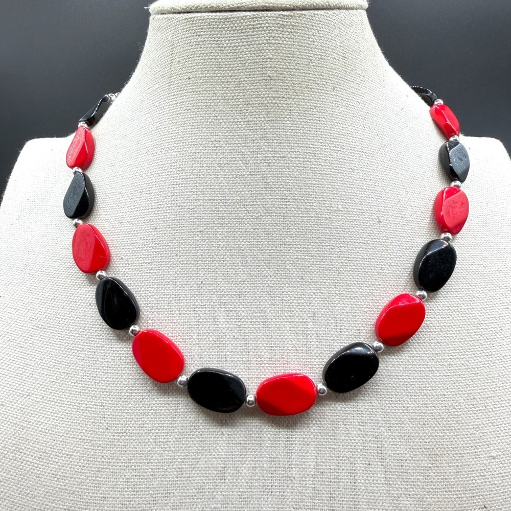 Red Black Beaded Statement Necklace Bohemian Gothic Chunky Festival Gift Fashion